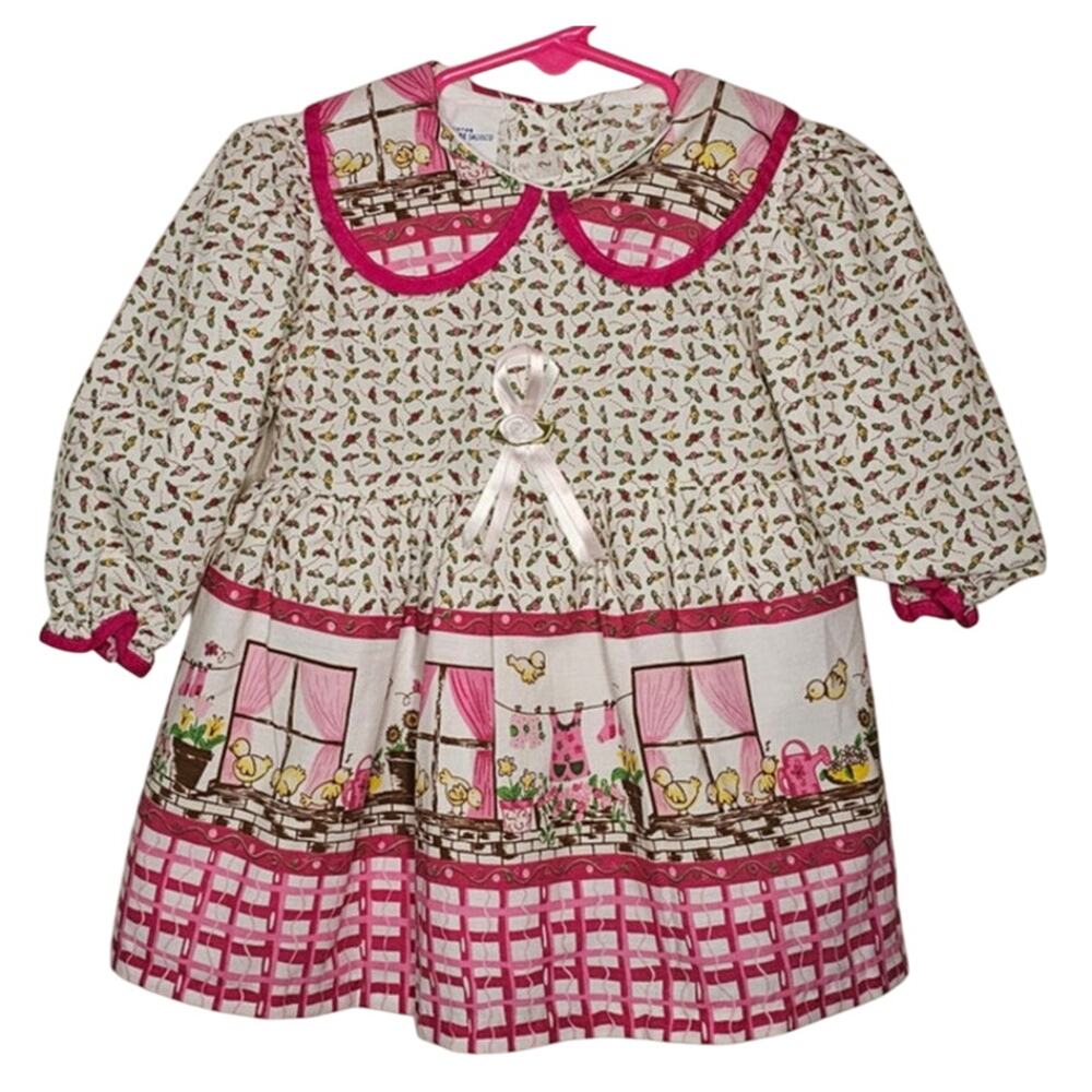 Creaciones La Estrella De Jalisco Dress Size 2 12-18 Mon Yellow Birds & Floral